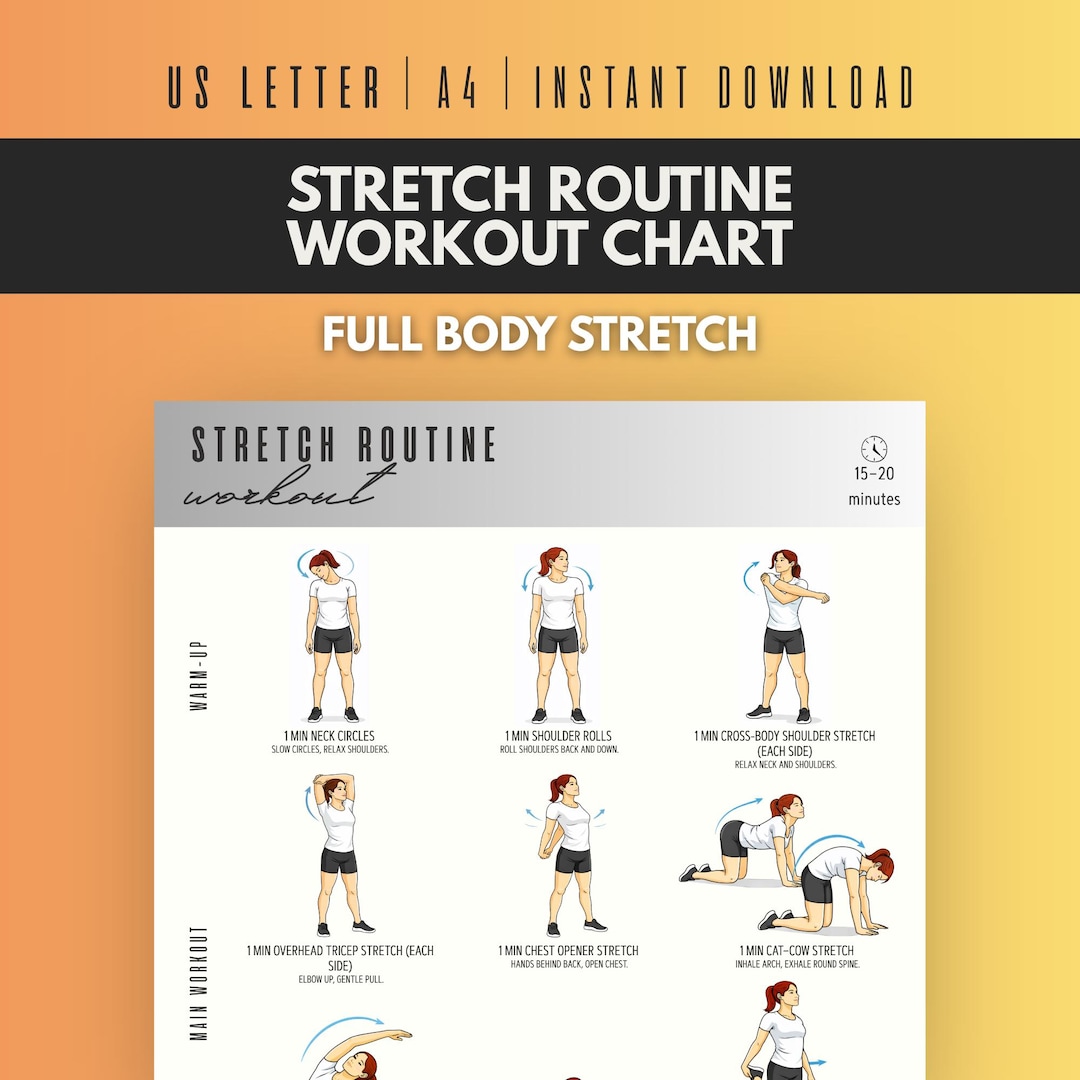 Stretch Routine Workout Chart Printable, Full Body Stretch Exercise