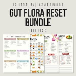 Puede incluir: Descarga digital con listas de alimentos para un restablecimiento de la flora intestinal. El paquete incluye una lista de compras de probióticos, un gráfico y listas de alimentos para comer y evitar.