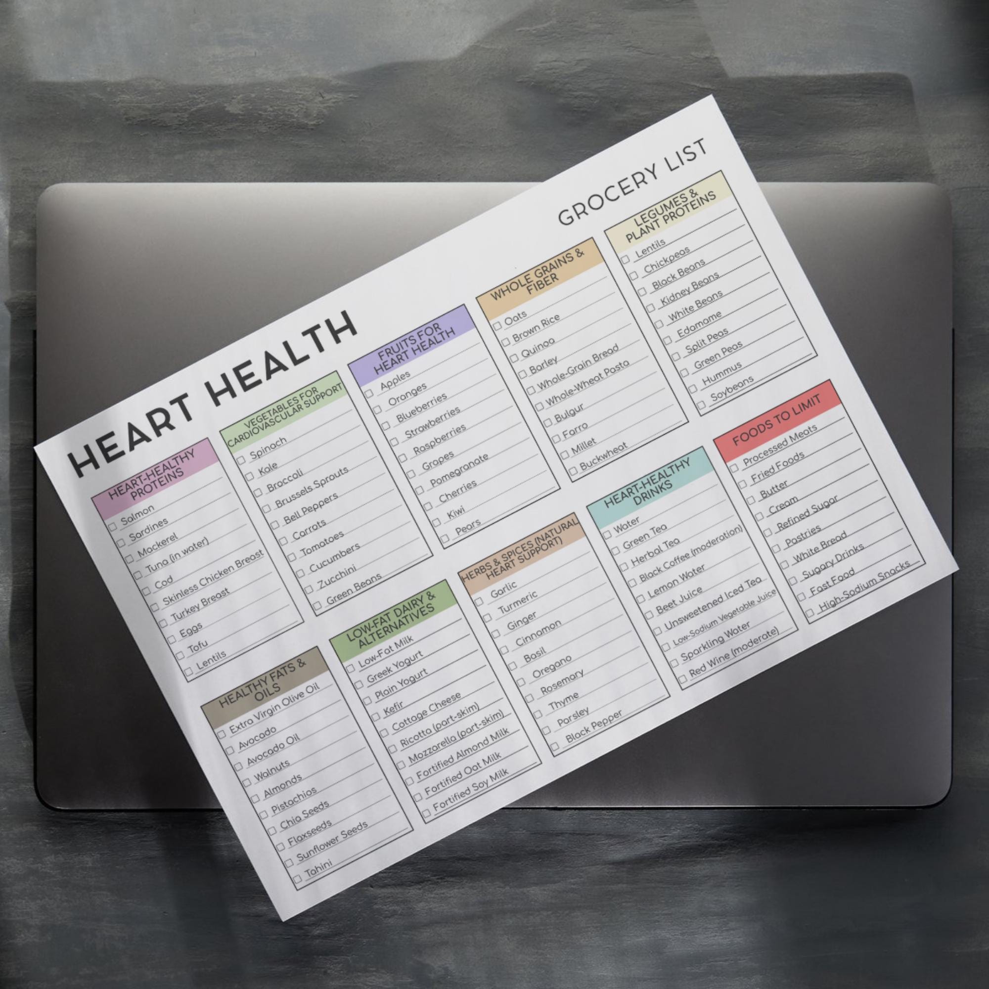 Heart Healthy Grocery List, Printable Grocery, Grocery List PDF, Heart ...