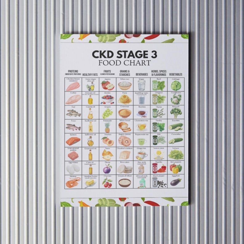 Stage 3 Kidney Food Chart, CKD Diet Guide, Renal Foods List Printable ...