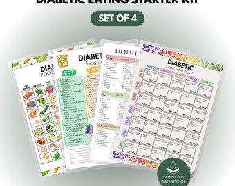 Diabetes Food List & Diabetic Food Chart Set, Type 2 Diabetes Meal Plan, Laminated Nutrition Guide, Physical Printed Set of 4