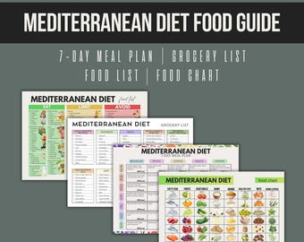 Mediterranean Diet Foods, Mediterranean Diet Meal Plan, Mediterranean Diet Food List, Grocery List Health Food Chart, Printable PDF