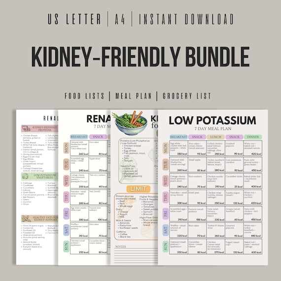 Kidney Friendly Bundle, Low Potassium Meal Plan, Kidney Diet Chart, Renal Diet Meal Plan, Kidney Food List, Renal Grocery List