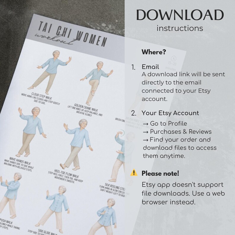 Tai Chi Women, Flow Movement Exercise Chart, Balance Routine PDF, Printable Fitness Poster, Gentle Workout Guide image 10