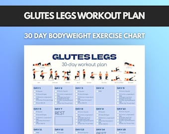 Plan de entrenamiento de glúteos y piernas imprimible, tabla de ejercicios con peso corporal de 30 días en PDF, guía para la parte inferior del cuerpo sin equipo, tamaño A4 Carta (EE. UU.)