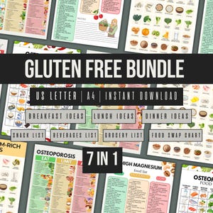 Glutenvrije gids Voedsellijst afdrukbaar, coeliakie-dieetschema pdf, A4-letter 7 in 1
