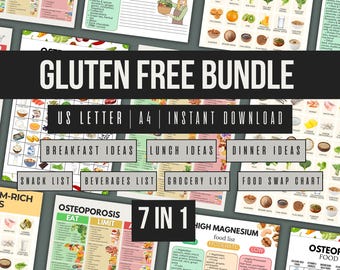 Glutenvrije gids Voedsellijst afdrukbaar, coeliakie-dieetschema pdf, A4-letter 7 in 1