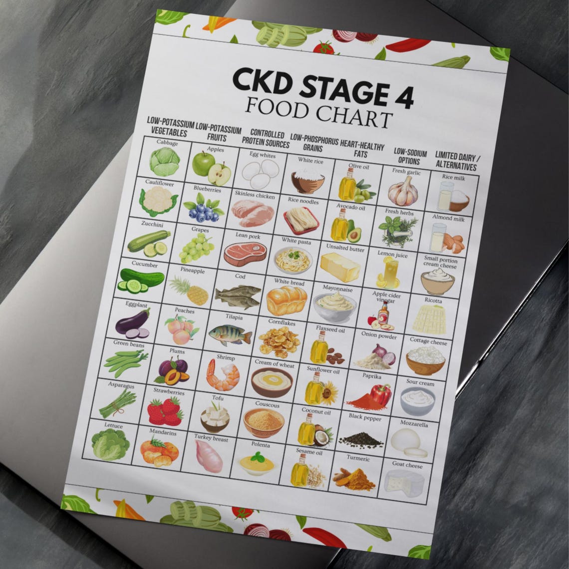 Kidney Groceries Chart, CKD Stage 4 Food Guide, Renal Diet Printable - Etsy