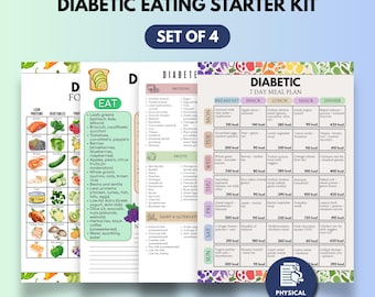 Diabetes Food List & Diabetic Food Chart, Type 2 Diabetes Meal Plan, Printed Nutrition Posters, Matte Food Guide Set of 4