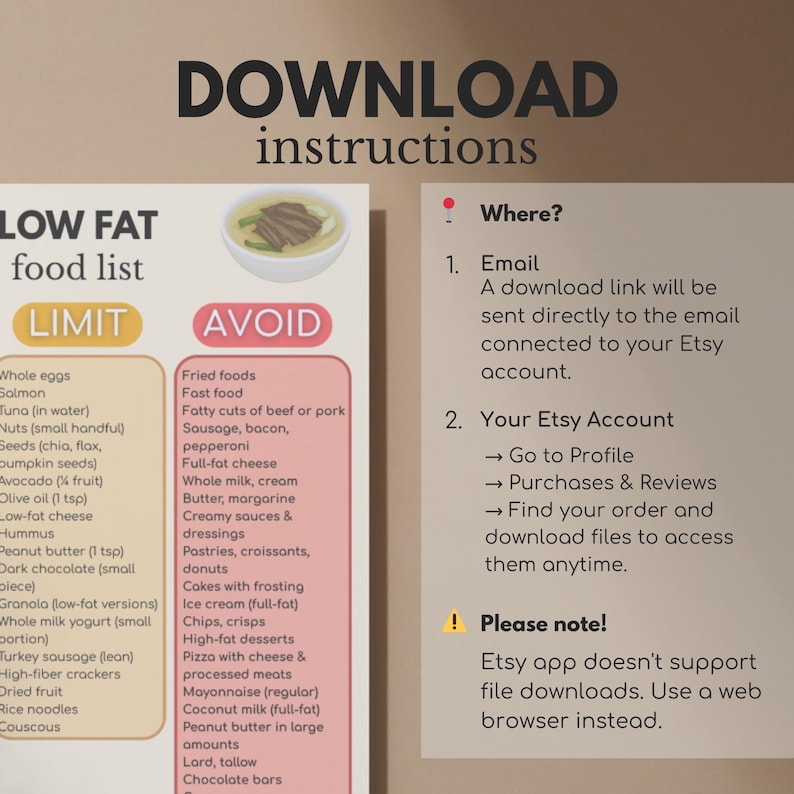 Low Fat Food List, Printable Food List, Low Fat Grocery List, Low Fat ...