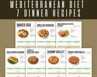 Mediterranean Diet Dinner Recipes Printable PDF, Healthy Dinner Recipe Cards, Heart Healthy Meal Plan Guide