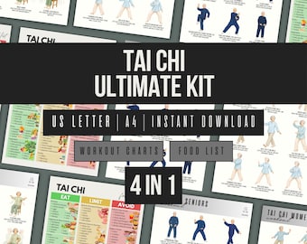 Tai Chi Workout Ultimate Kit, Seated Seniors And Women Exercise Chart, Nutrition Guide PDF, Instant Download, Ready To Print And Follow
