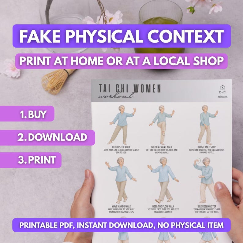 Tai Chi Women, Flow Movement Exercise Chart, Balance Routine PDF, Printable Fitness Poster, Gentle Workout Guide image 2