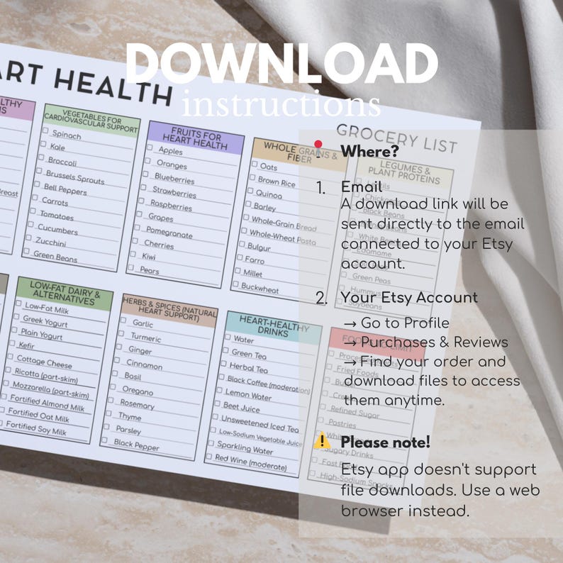 Heart Healthy Grocery List, Printable Grocery, Grocery List PDF, Heart ...