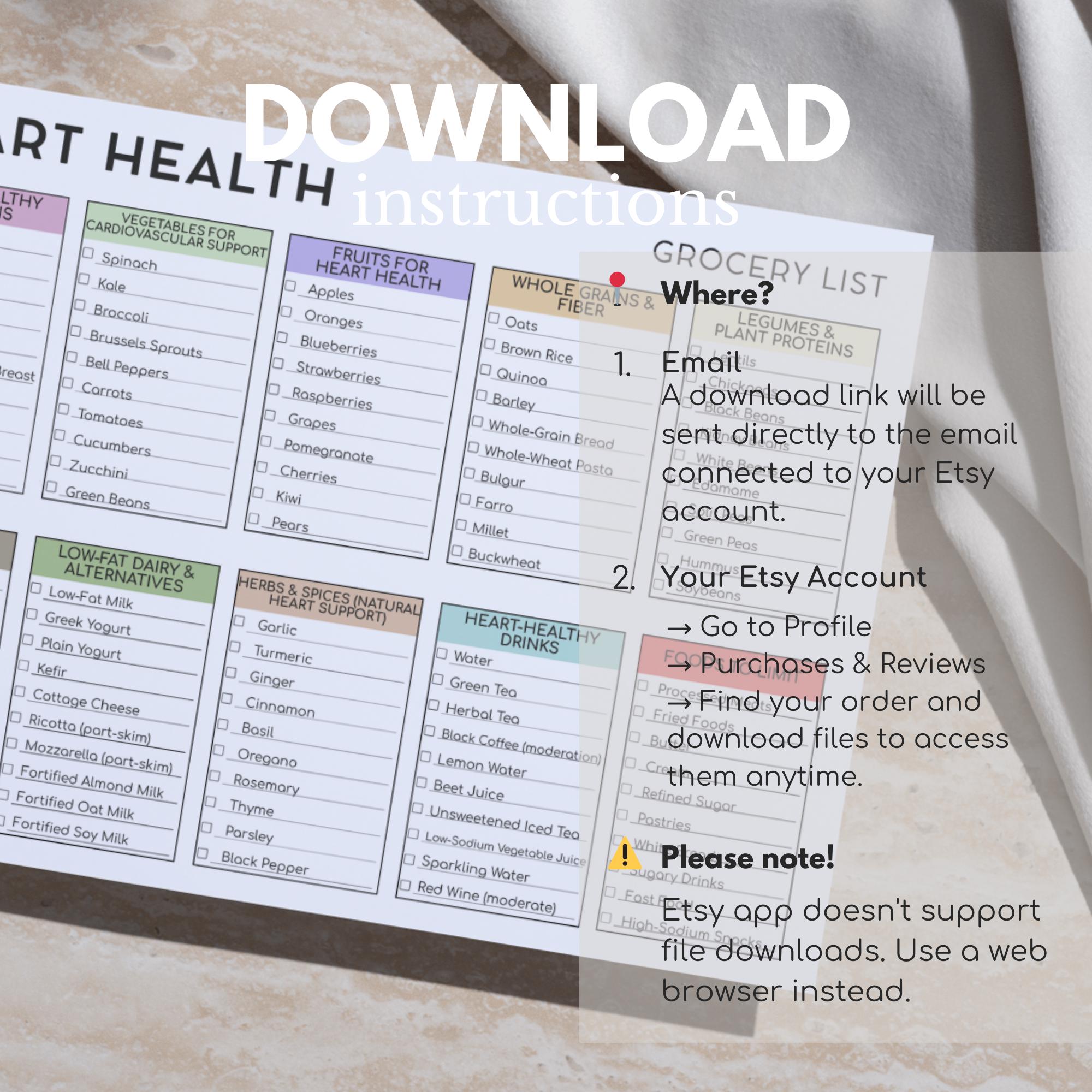 Heart Healthy Grocery List, Printable Grocery, Grocery List PDF, Heart ...