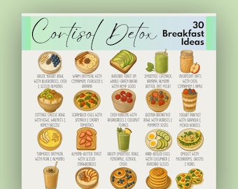 Cortisol Detox 30+ Breakfast Ideas, Cortisol Diet, Cortisol Meals, Cortisol Menu, Adrenal Support, Cortisol Meal Plan, Healthy Breakfasts