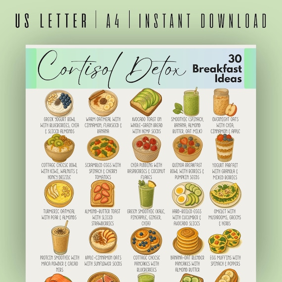 Cortisol Detox 30+ Breakfast Ideas, Cortisol Diet, Cortisol Meals, Cortisol Menu, Adrenal Support, Cortisol Meal Plan, Healthy Breakfasts