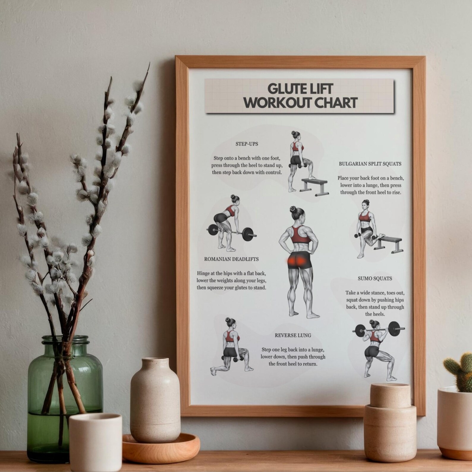 Glute Lift Workout Chart Printable, Butt Shaping Exercise Poster PDF ...
