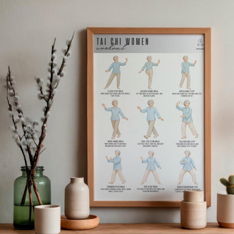 Tai Chi Women, Flow Movement Exercise Chart, Balance Routine PDF, Printable Fitness Poster, Gentle Workout Guide image 3