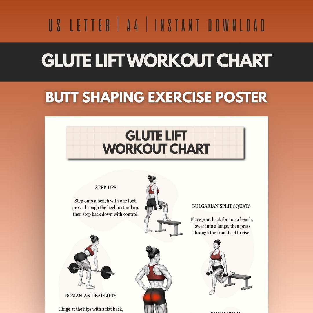 Glute Lift Workout Chart Printable, Butt Shaping Exercise Poster PDF ...