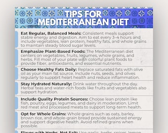 Mediterranean Diet Tips, Heart Healthy Diet, Mediterranean Meal, Food List Printable, 7 Day Meal Plan, Healthy Eating Tips, Diet Tips
