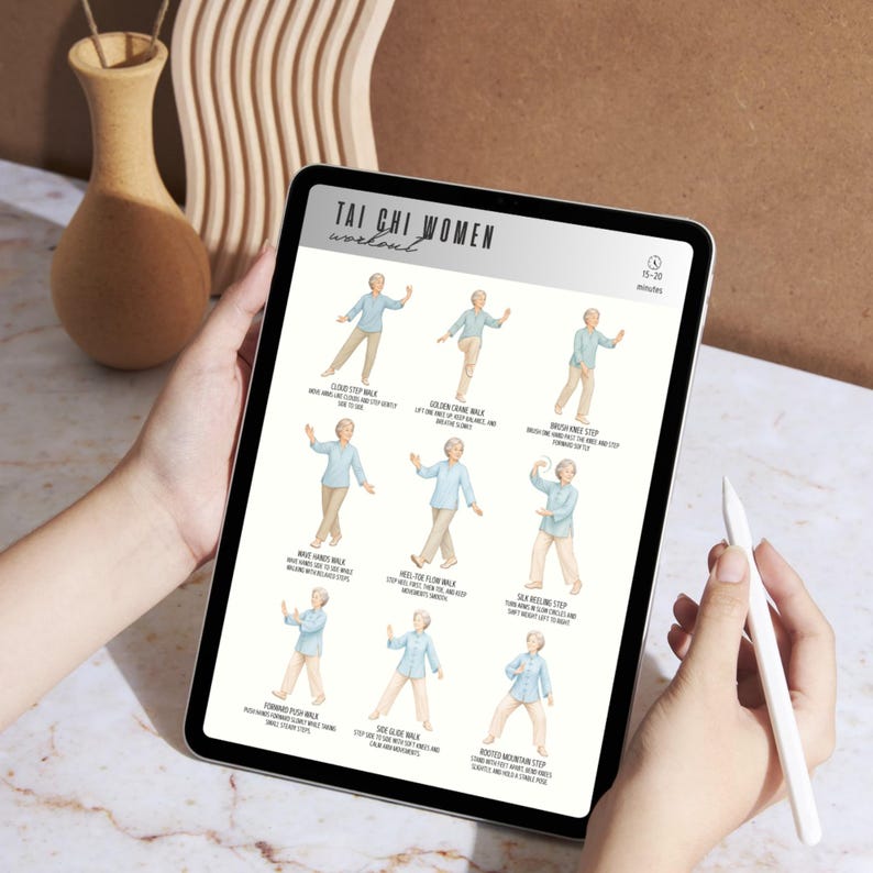 Tai Chi Women, Flow Movement Exercise Chart, Balance Routine PDF, Printable Fitness Poster, Gentle Workout Guide image 8