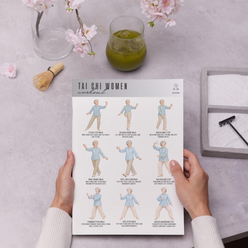 Tai Chi Women, Flow Movement Exercise Chart, Balance Routine PDF, Printable Fitness Poster, Gentle Workout Guide image 5