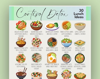 Cortisol Detox 30+ Lunch Ideas, Wellness Planner, Cortisol Diet Guide, Reduce Cortisol, Healthy Lunch Ideas, Adrenal Support Meal Plan