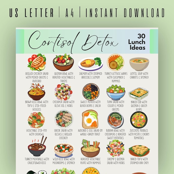 Cortisol Detox 30+ Lunch Ideas, Wellness Planner, Cortisol Diet Guide, Reduce Cortisol, Healthy Lunch Ideas, Adrenal Support Meal Plan