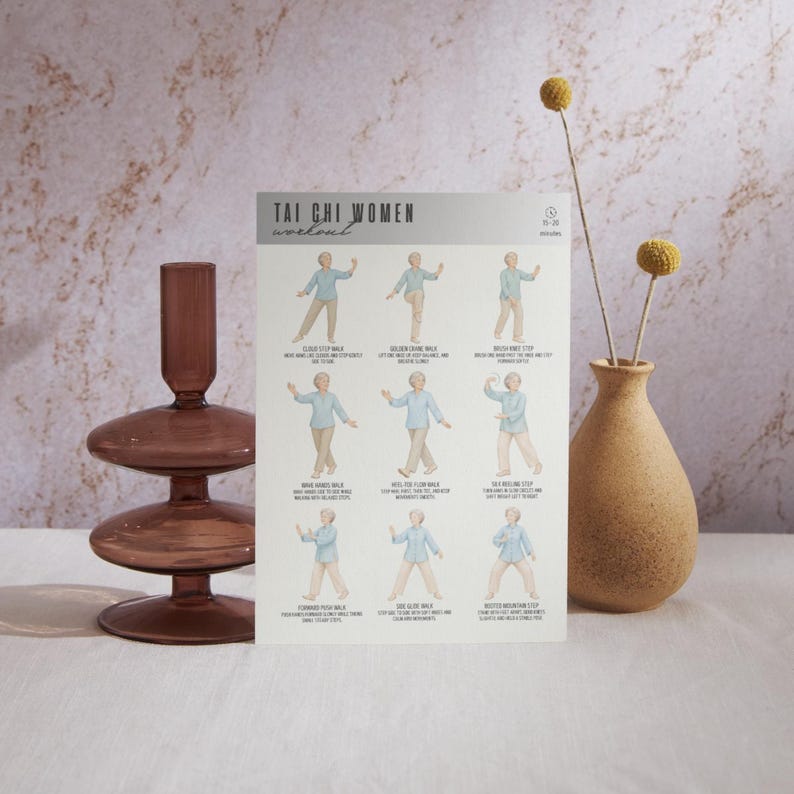 Tai Chi Women, Flow Movement Exercise Chart, Balance Routine PDF, Printable Fitness Poster, Gentle Workout Guide image 9
