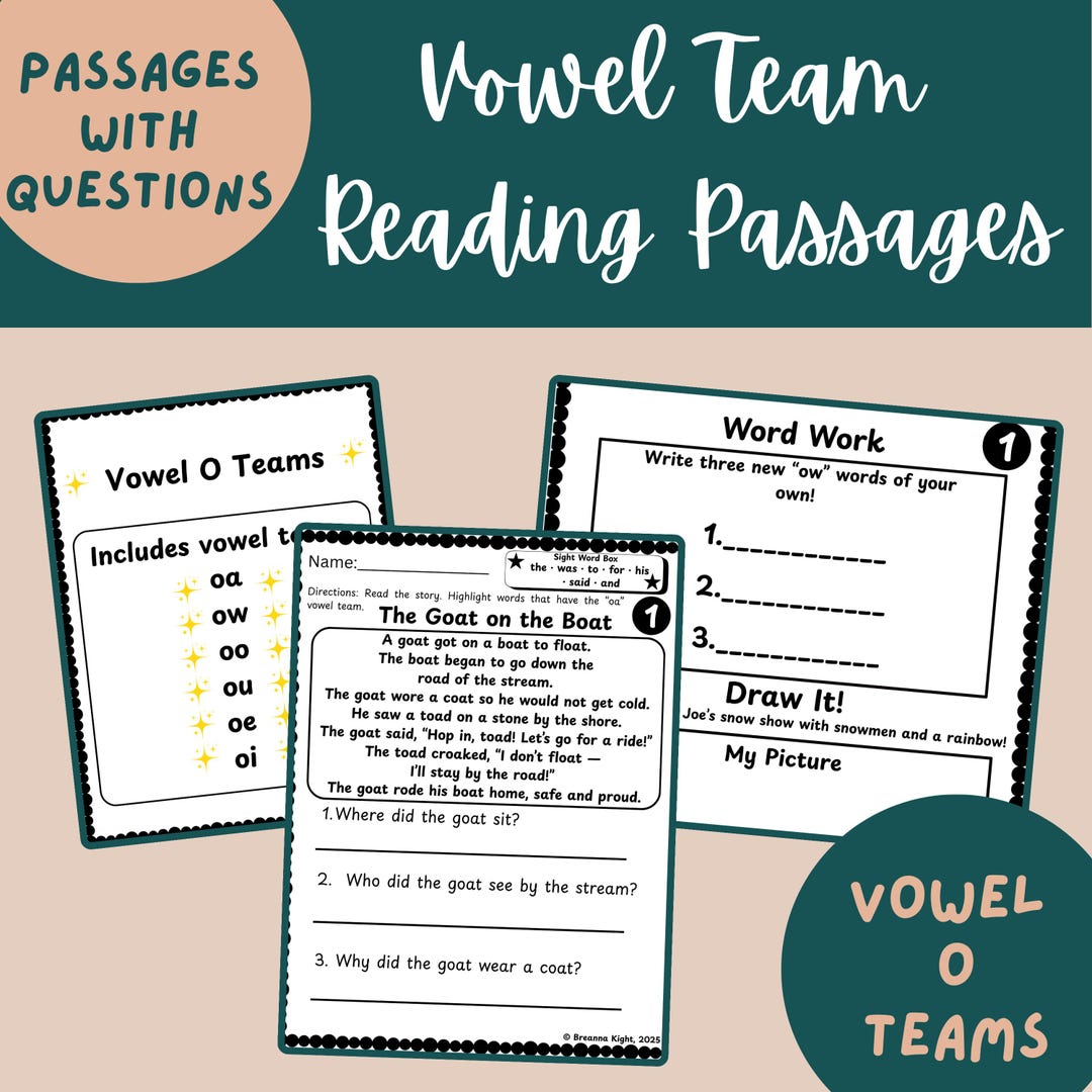 O Vowel Team Reading Passages | Phonics Stories for 1st Grade Literacy ...