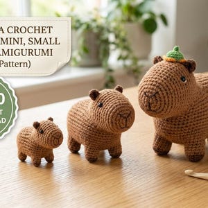 No Sew capibara-haakpatroon – mini-, kleine en grote amigurumi (pdf-patroon)