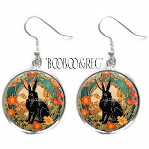 Art Nouveau Rabbit Earrings: Vintage William Morris Style Art Print Earrings, Lightweight Silver Charm Dangle Earrings, Handcrafted Jewelry