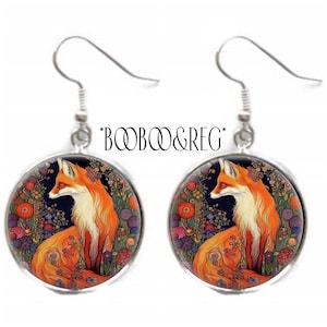 Fox Charm Earrings: Autumn Colors Art Print Earrings, Lightweight Silver Charm Dangle Earrings, Handcrafted Jewelry, Animal Lover Gift