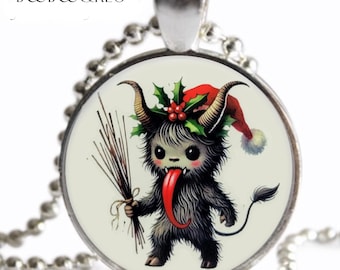Baby Krampus NECKLACE: Victorian Christmas Folklore Vintage Gothic Art Print, Silver Charm Pendant, Handmade Holiday Gift, Stocking Stuffer