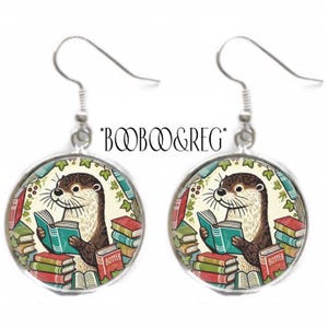 Bookish Otter Earrings: Book Lover, Avid Reader Gift, Silver Charm Dangle Earrings, Teacher, Bibliophile, Librarian Gift, Handmade Jewelry