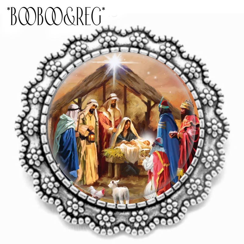 Nativity Pin In Silver Etsy