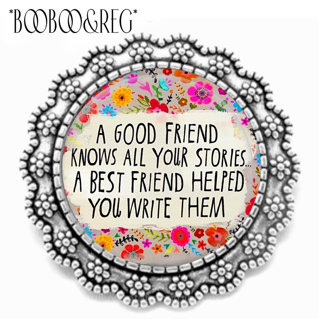 Visual Reference: Best Friend Quote Brooch Silver Lapel Pin Friendship Gift Boho