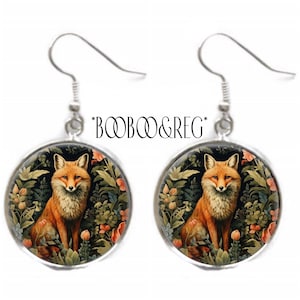 Art Nouveau Autumn Fox Earrings: Vintage William Morris Style Art Print Earrings, Lightweight Silver Charm Dangle Earrings, Gift for Mom