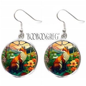 Red Fox Earrings FAUX Stained Glass Earrings Lightweight Earrings Woodland Animal Earrings Silver Earrings Charm Earrings Dangle Earrings