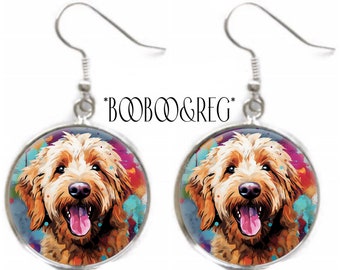 Goldendoodle Dog Earrings Abstract Art Print Golden Doodle Puppy Earrings Dog Mom Gift Gift from Dog Silver Charm Dangle Drop Earrings