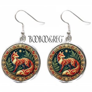 Art Nouveau Red Fox Earrings William Morris Style Art Print Earrings Birthday Animal Lover Gift Lightweight Silver Charm Dangle Earrings