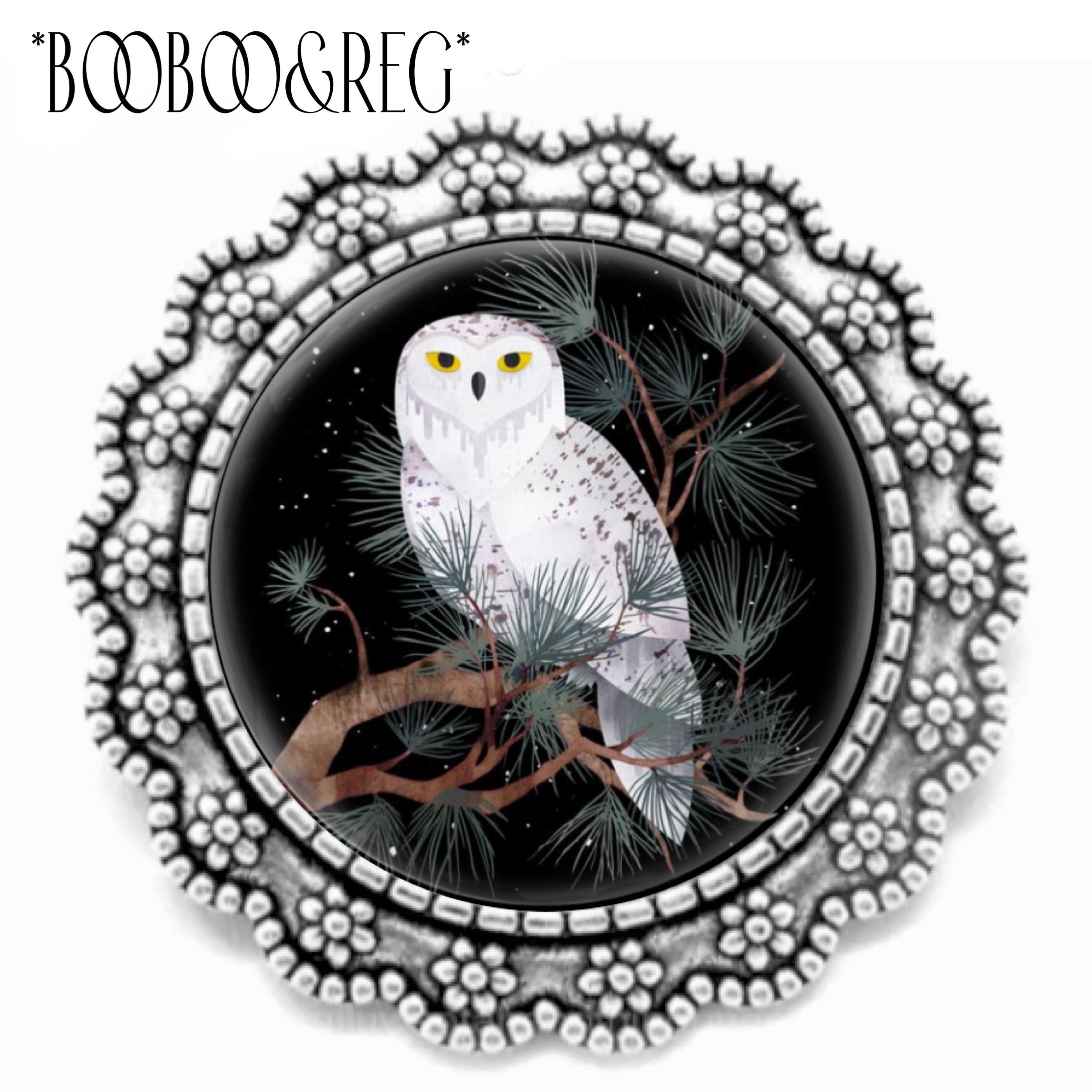 Snowy Owl BROOCH: Silver Lapel Pin, Vintage Winter Owl Folk Art Print, Bird Lover Bird Watcher Gift,