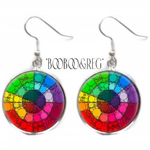 Color Wheel Earrings: Art Teacher, Artist Gift, Glicee Art Print Earrings, Lightweight Silver Charm Dangle Earrings, Handcrafted Jewelry