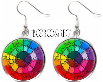 Color Wheel Earrings Artist Gift for Painter Art Teacher Christmas Gift Rainbow Abstract Earrings Silver Charm Dangle Earrings