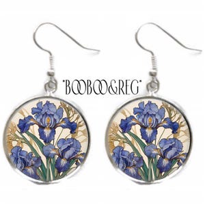 Art Nouveau Iris Flower Earrings William Morris Style Art Print Earrings Birthday Gift for Her Lightweight Silver Charm Dangle Earrings