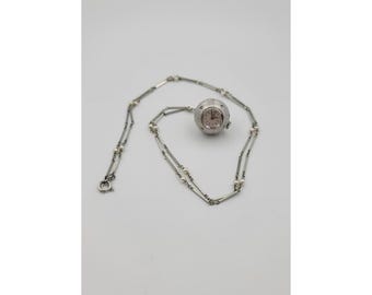 Vintage Bucherer Swiss Terrazzo Link Chain Necklace 28" Watch Pendant Charm