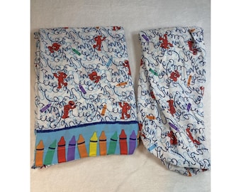Sesame Street Twin Sheet Set Fitted & Flat Sheet Crayon Elmo Vintage 2000
