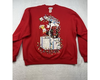 Sudadera vintage de Looney Tunes para hombre, talla XL, con Sylvester y Tweety, cuello redondo, estilo navideño de los 90.