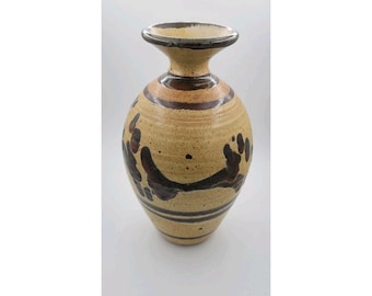Signed 1970s Faulkner Studio Pottery 11" Vase Vintage Brown Drip Glaze MCM